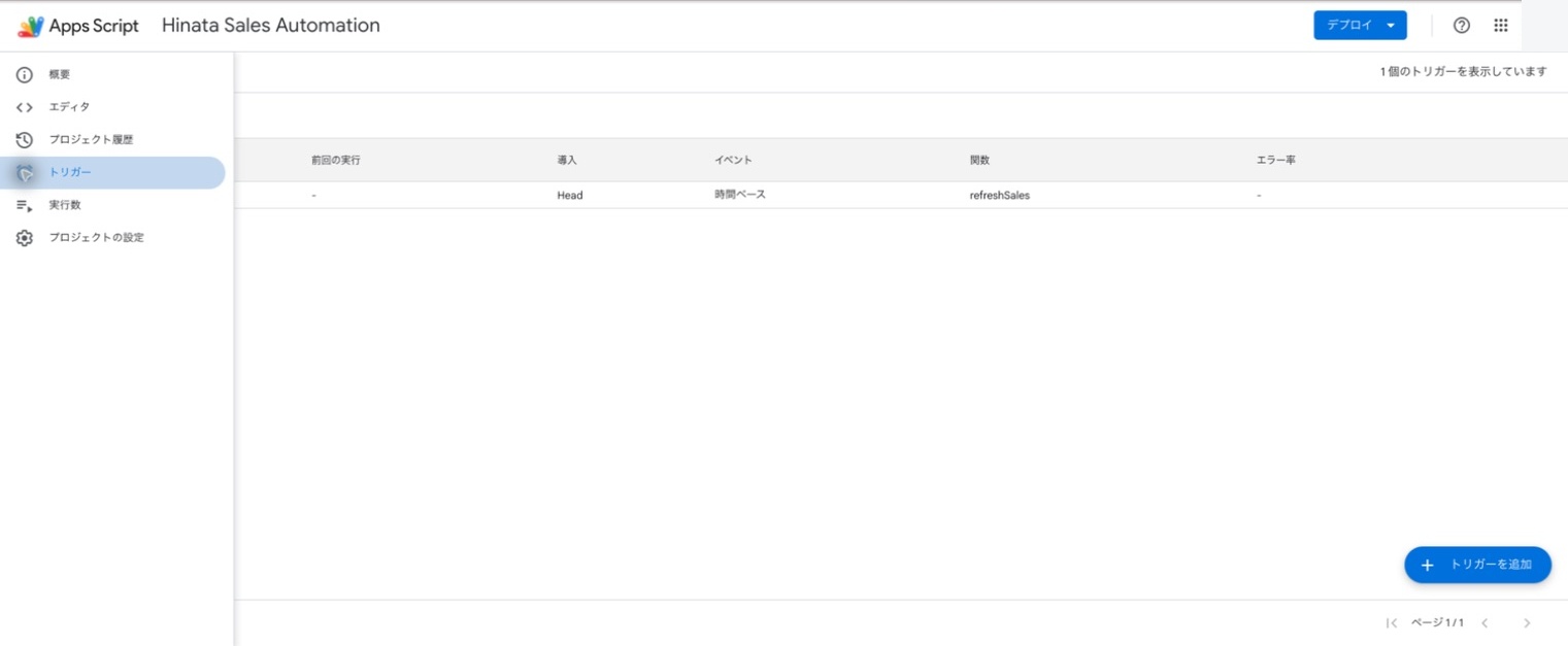 Apps Scriptに登録されたトリガーの一覧